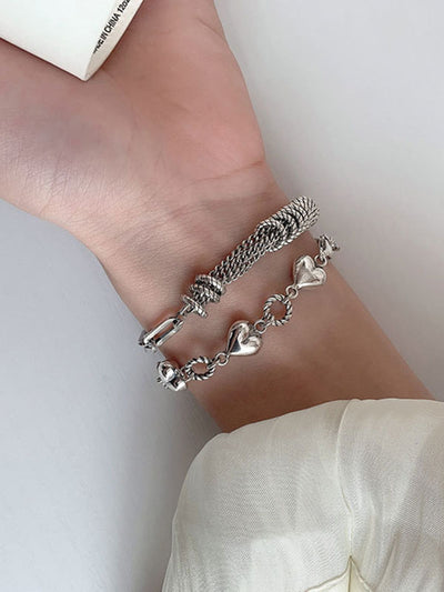 Bracelet à pompon en argent S925 avec motif d'amour
