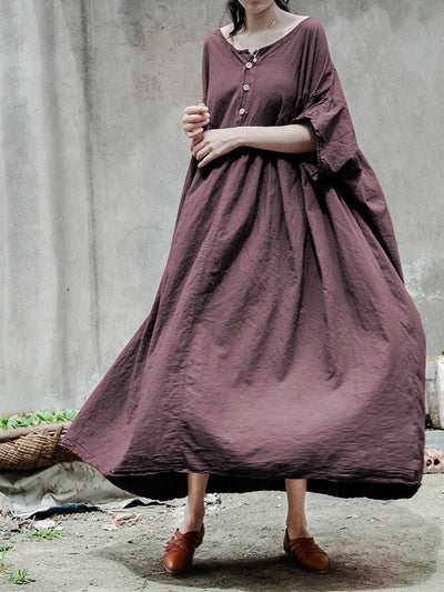 Vestido midi extragrande de lino y algodón teñido a mano