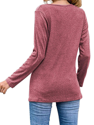 Buttoned Asymmetrical Hem Long Sleeve T-Shirt