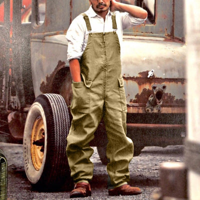 Men's Vintage-Inspired Work Overalls with Front Zipper