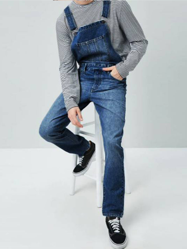 Men's Slim Fit Suspender Washed Denim Overalls