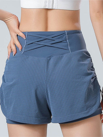 Pantalones cortos casuales de fitness elásticos de doble capa