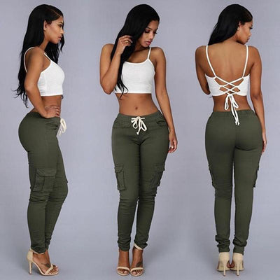Pantalon de jogging cargo skinny en sergé de coton extensible et confortable