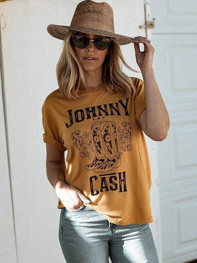 wiccous.com T-shirts mustard / S Johnny Cash Floral Boots T-shirts
