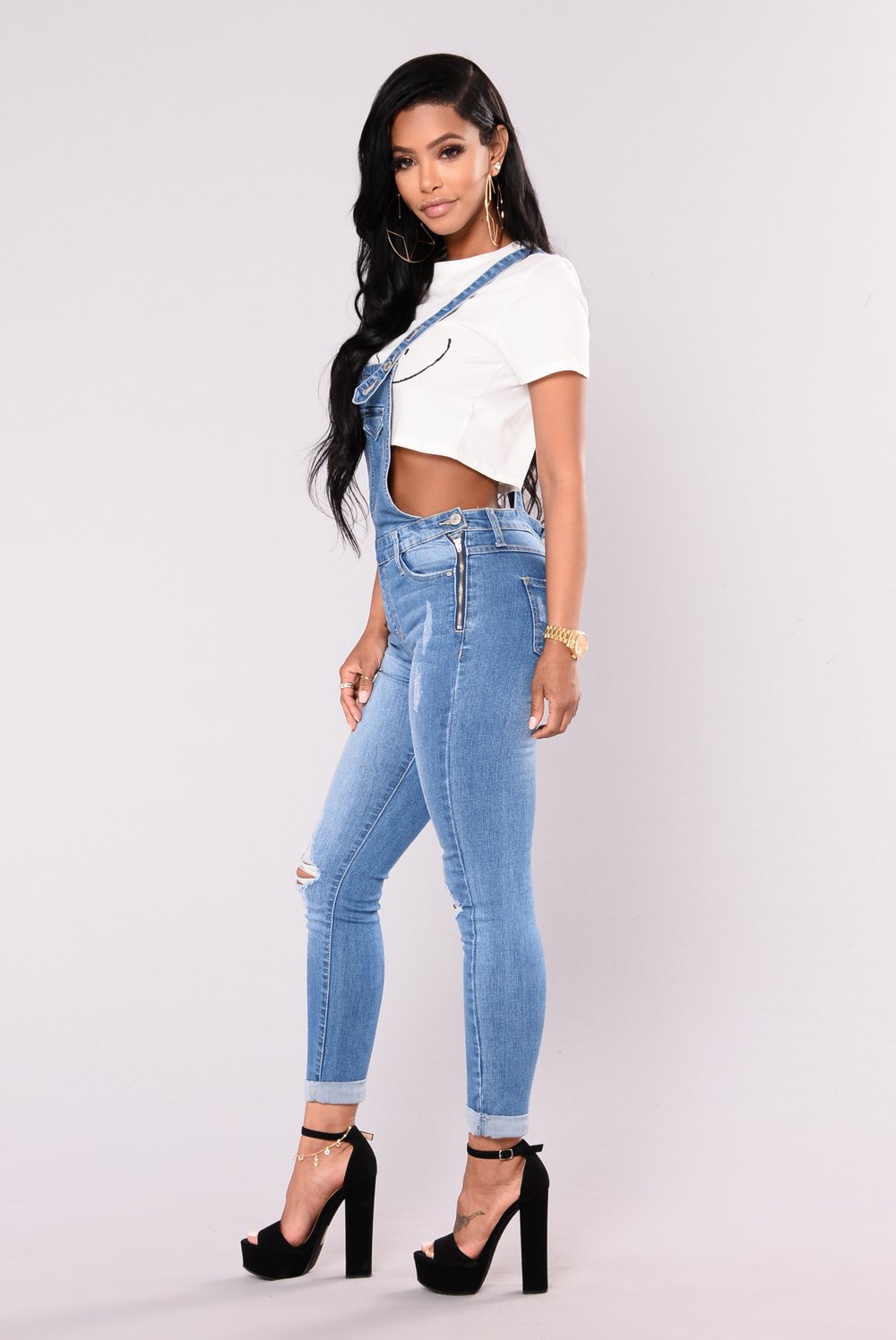 Slim Fit Ripped Lifting Strap Jeans
