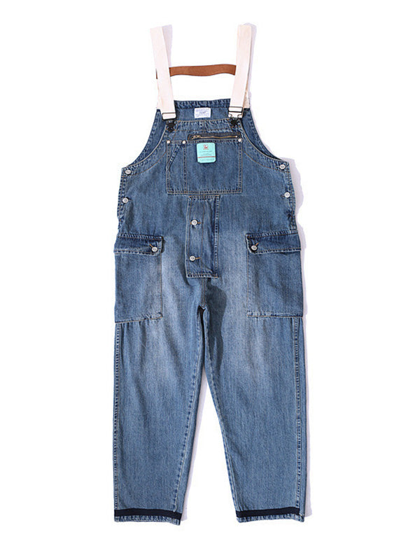 Salopette multi-poches à bretelles en denim vieilli