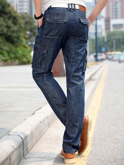Jean cargo droit multi-poches pour homme