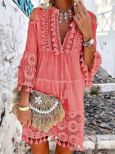 Fringed Lace Midi Dress