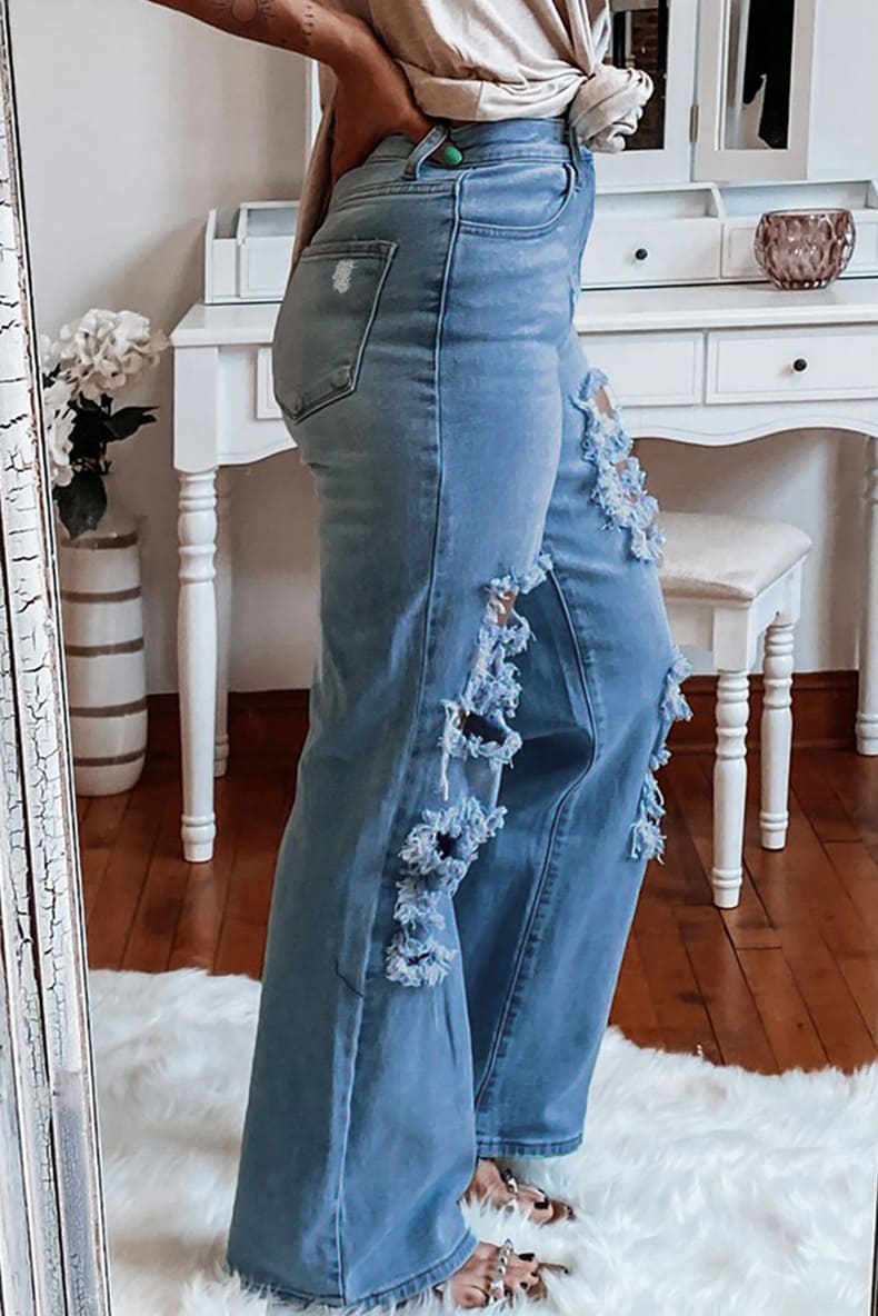 High Rise Ripped Straight Jeans