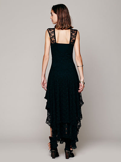 French Romantic Irregular Hem Lace Maxi Dress