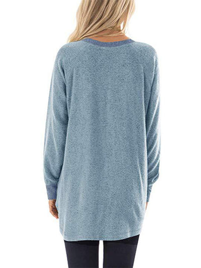 Color Block Pocketed Long Sleeve T-shirt
