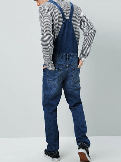 Salopette en jean délavé à bretelles coupe slim pour homme