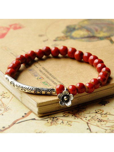 Ethnic Style Flower Glaze Bead Ceramic Bracelet