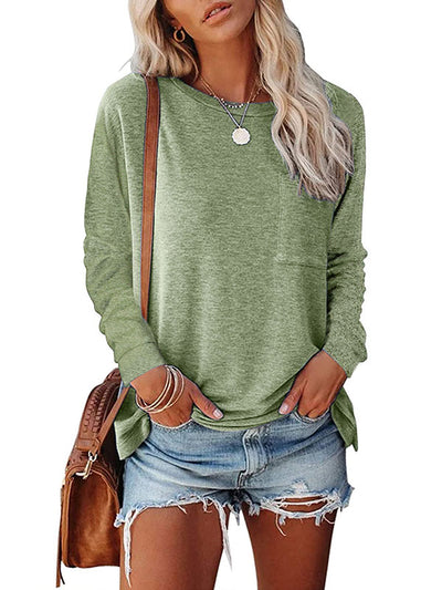 Round Neck Pocket Split T-shirt