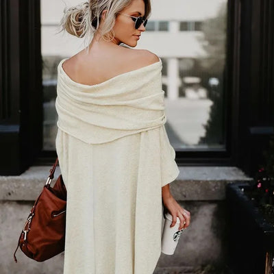 Boat Neck Off Shoulder Asymmetrical Hem Shirt