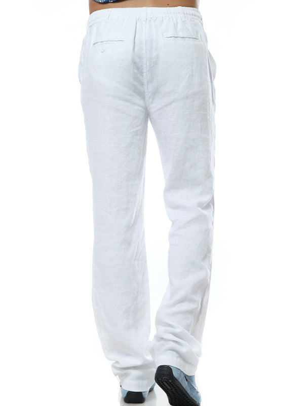 Pantalon ample décontracté en lin à taille élastique