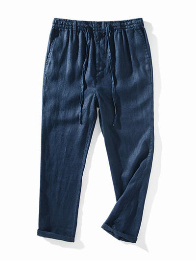 Pantalones de hombre 100 % lino con cordón