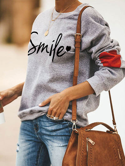 Sweat-shirt décontracté à col ras du cou et imprimé sourire