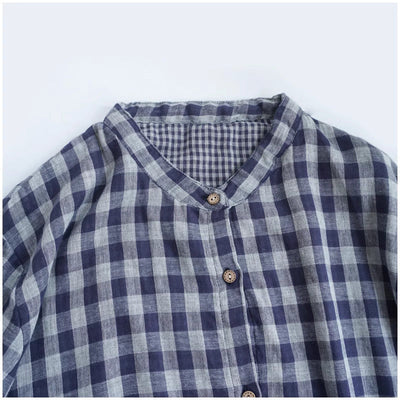 Robe mi-longue à carreaux et col roulé en coton
