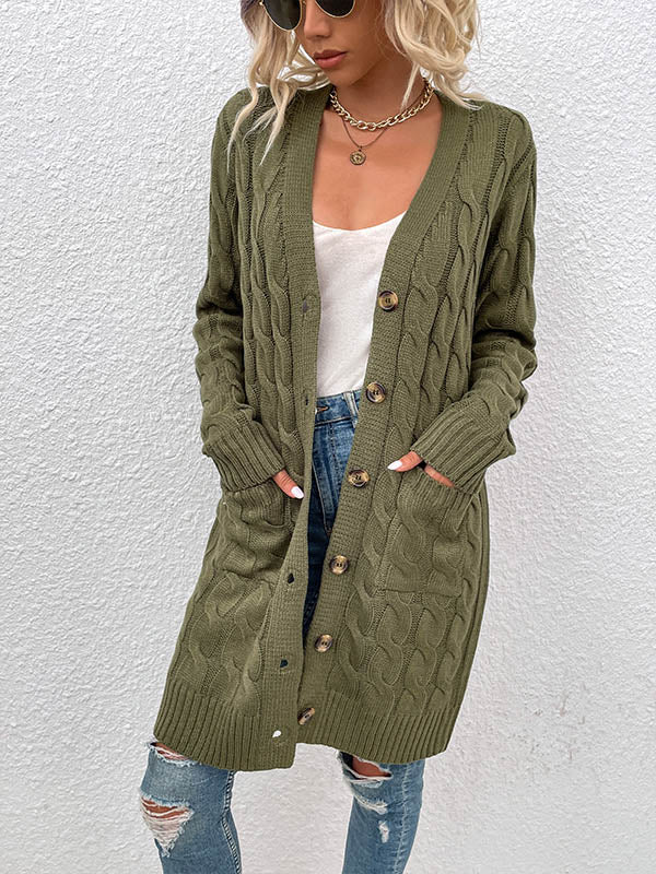 Cardigan en tricot à grandes poches et boutons sur le devant 