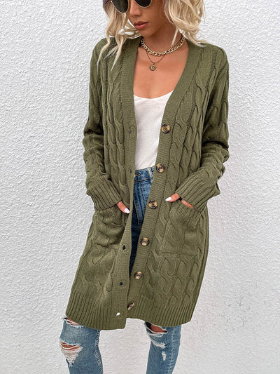 Cardigan en tricot à grandes poches et boutons sur le devant 