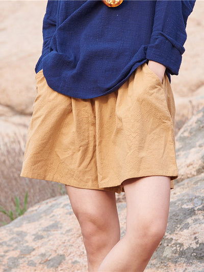 Short à jambe large en coton et lin