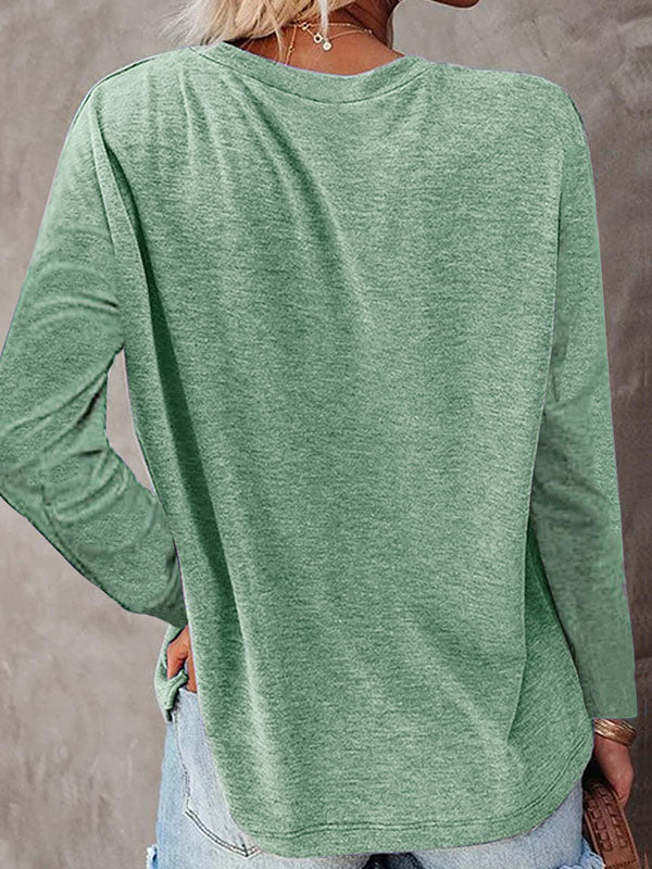 Round Neck Pocket Split T-shirt