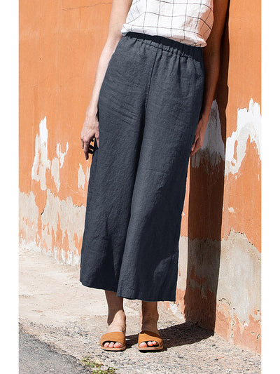 Elastic Waist Wide Leg Linen Casual Pants