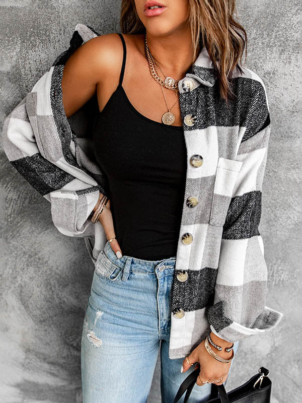 Plaid Buttoned Long Sleeve Shacket