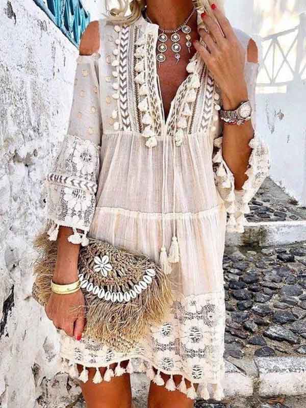 Fringed Lace Midi Dress