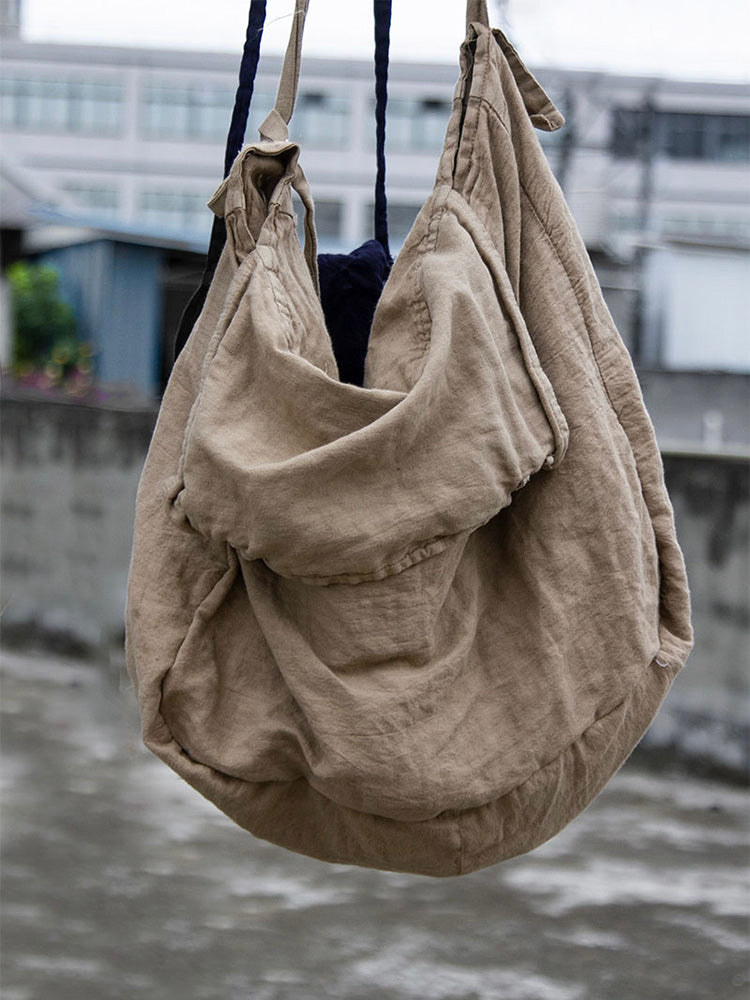 Cotton and Linen Shoulder Bag with Flap