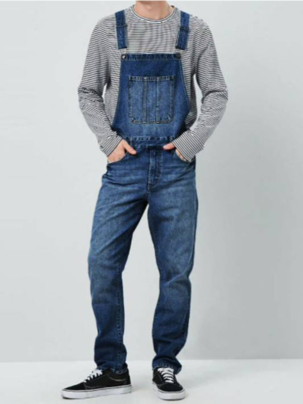 Salopette en jean délavé à bretelles coupe slim pour homme