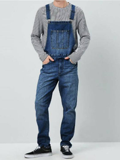 Men's Slim Fit Suspender Washed Denim Overalls