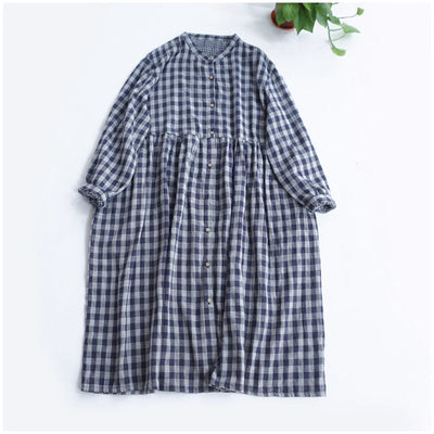 Robe mi-longue à carreaux et col roulé en coton