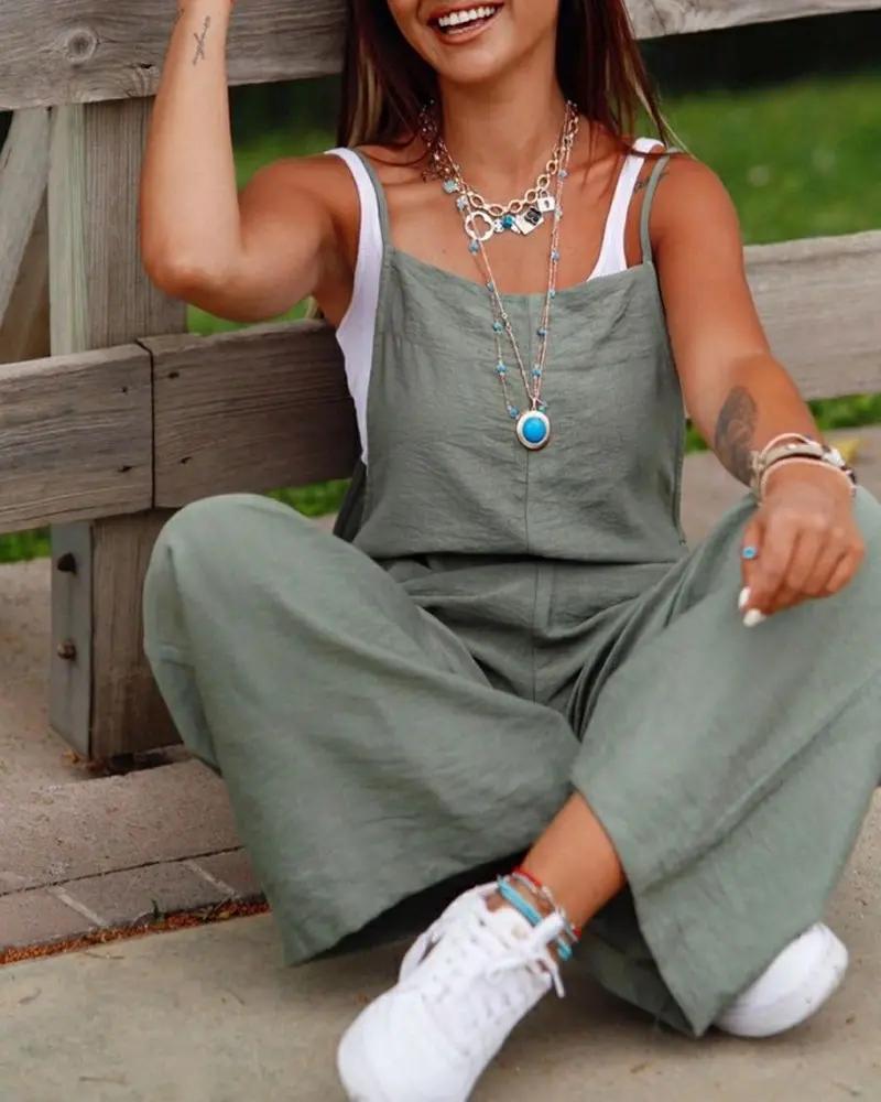 Pocket Decor Casual Suspender Jumpsuit