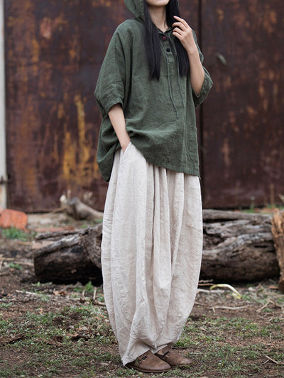 Oversized Cotton And Linen Hoodie