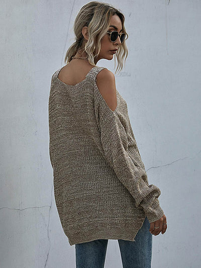 Square Neck Off-the-shoulder Knitted Sweater