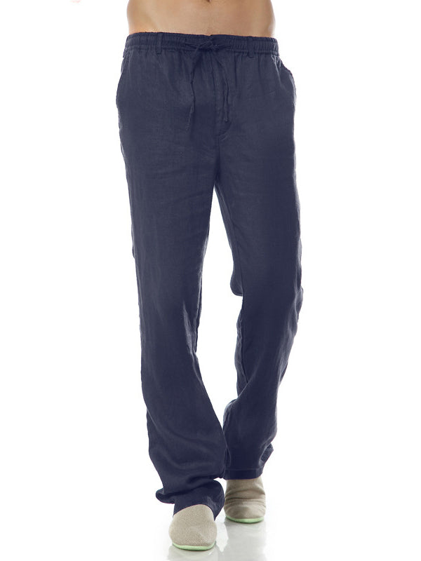 Pantalon ample décontracté en lin à taille élastique
