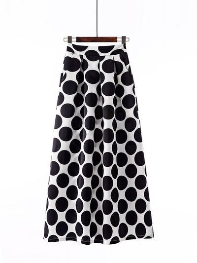Elegant French Style Retro High Waist Polka Dot Maxi Skirt