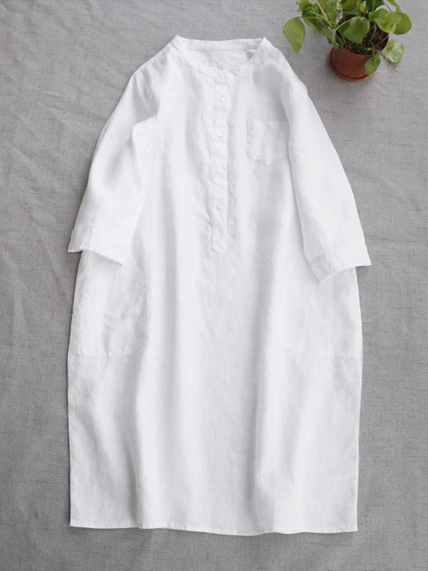 Robes chemise amples en lin à manches mi-longues