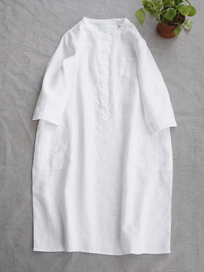 Robes chemise amples en lin à manches mi-longues