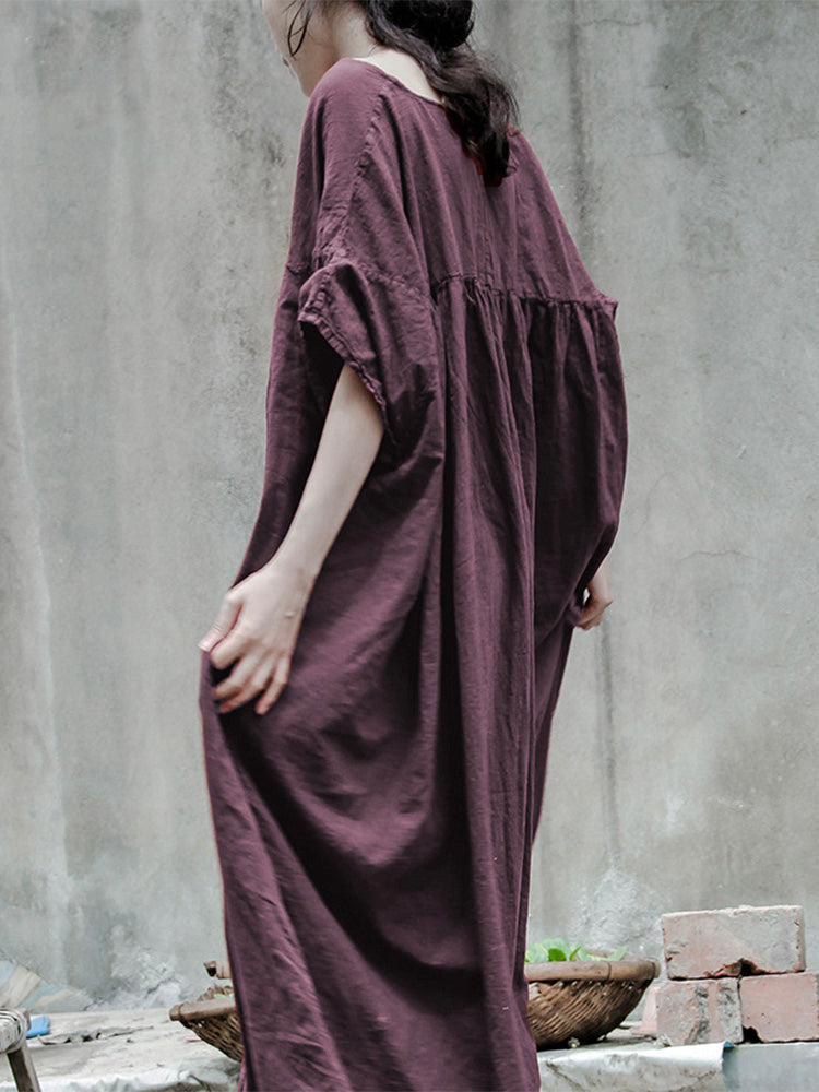 Hand-Dyed Linen and Cotton Oversized Midi Dress