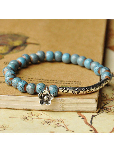 Ethnic Style Flower Glaze Bead Ceramic Bracelet