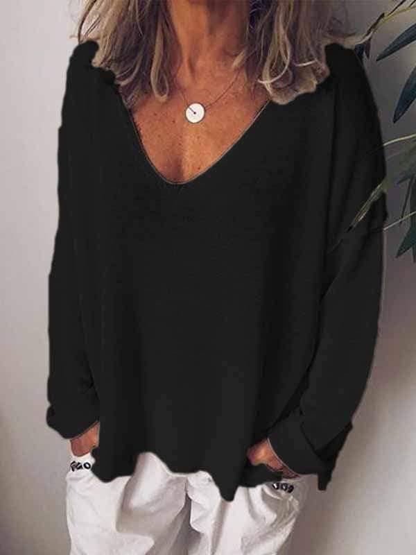 wiccous.com Plus Size Tops Black / S Casual Solid Color Long-Sleeved T-Shirt