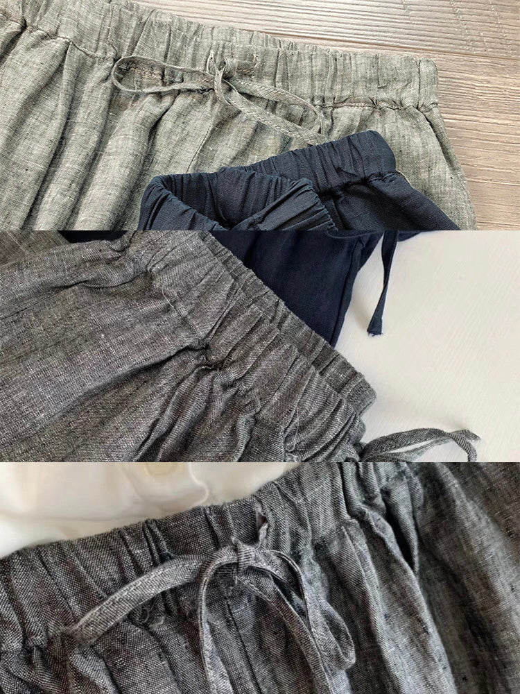 Pantalón culotte 100% lino con cordón