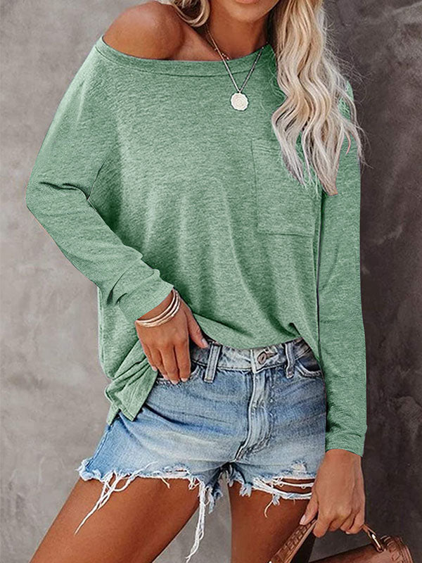 Round Neck Pocket Split T-shirt
