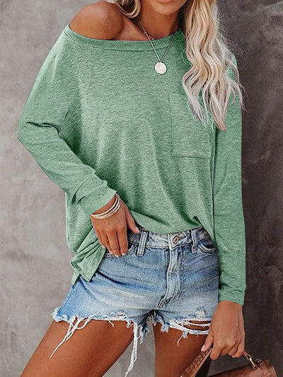 Round Neck Pocket Split T-shirt