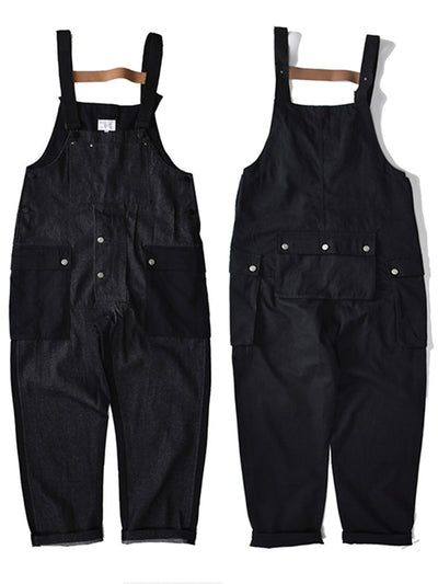 Baggy Denim Overalls with Color Matching Pocket