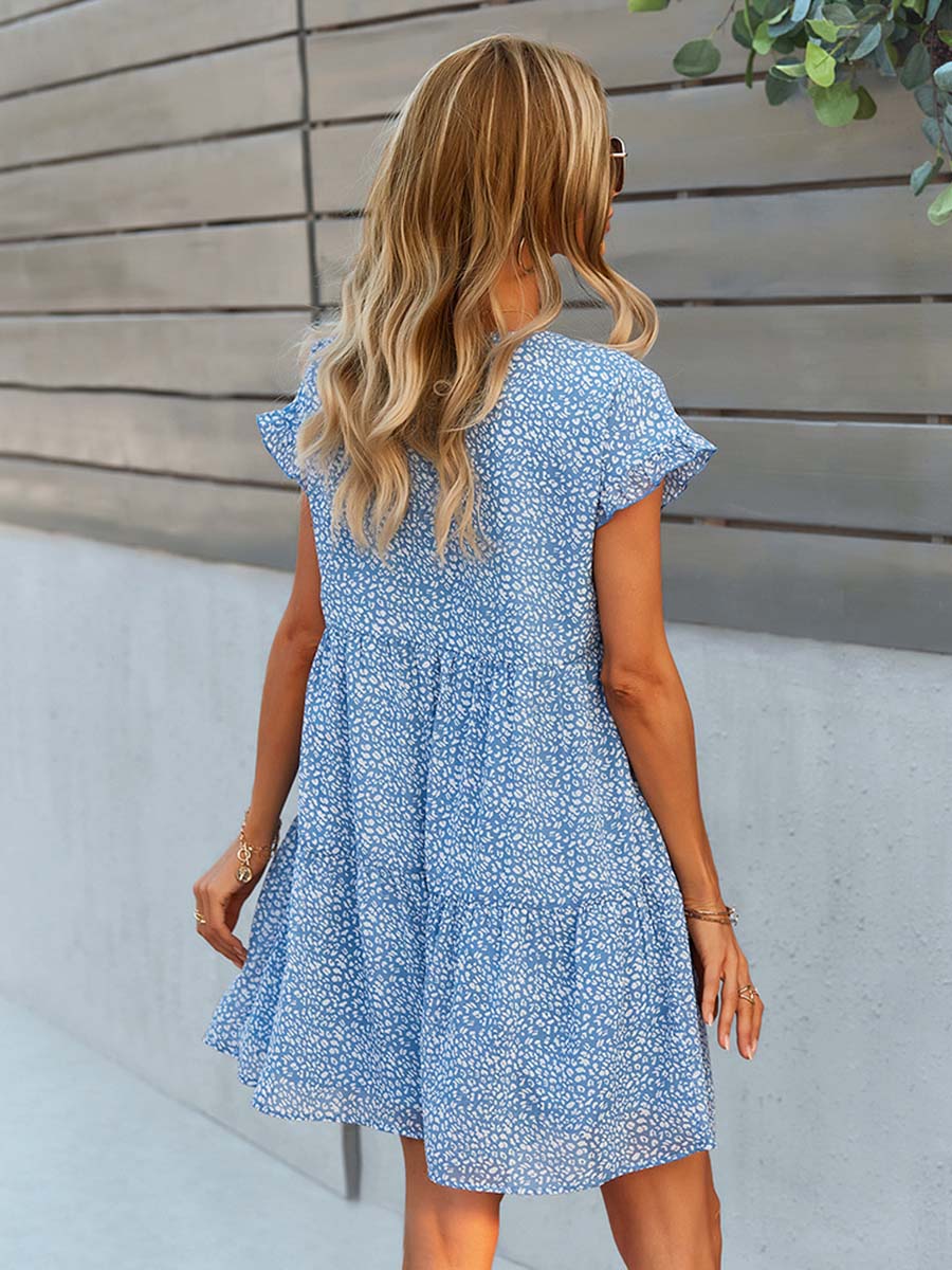 Vestido floral evasé con escote en V