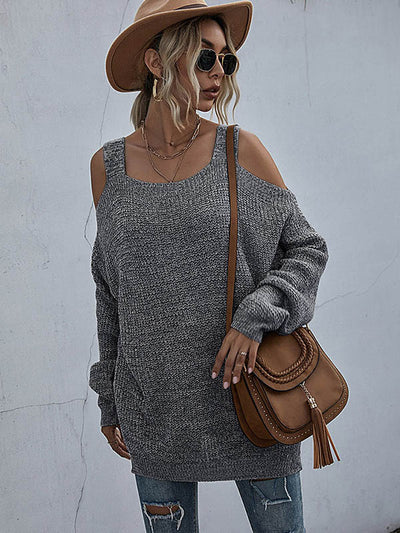 Square Neck Off-the-shoulder Knitted Sweater